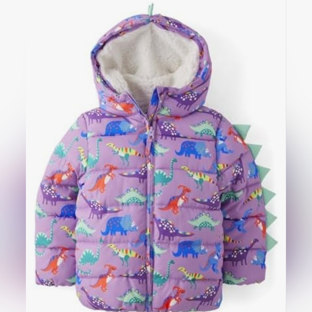 Gymboree Puffer Jacket Violet Purple Dinosaur Hood Full Zip Size 18-24mo NEW